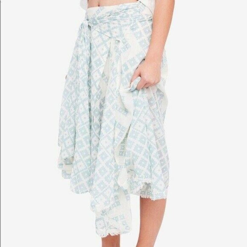 Free People Luna Light Blue White Print Maxi Dress